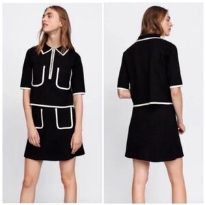 Zara Black & White Knit Skirt & Top Set Contrast Piping